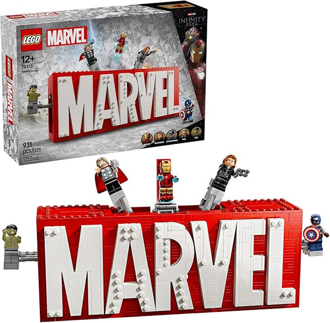 LEGO Marvel: Marvel Logo & Minifigures Building Toy - Marvel Collectible Set for Kids, Boys and Girls, Ages 12+ - Model Kit with 5 Minifigures - Gift Idea for Birthday - 76313