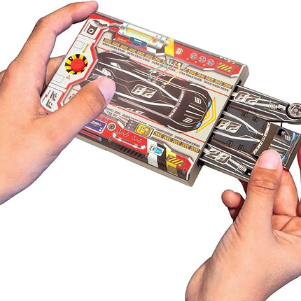 FLAT 2 FAST Original Stunt Card Racer – Flat Car Racer and Pocket Size Racecar Launcher with Built-in Button for Stunt Launching and Racing – Compact – Jet Black