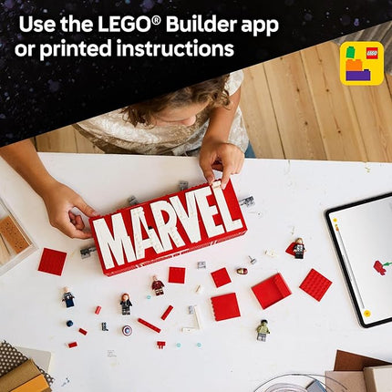 LEGO Marvel: Marvel Logo & Minifigures Building Toy - Marvel Collectible Set for Kids, Boys and Girls, Ages 12+ - Model Kit with 5 Minifigures - Gift Idea for Birthday - 76313