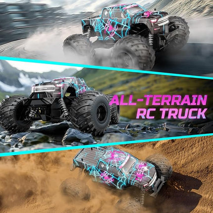 DEERC 1/16 Glowing Spider Remote Control Car - Fast RC Cars W/2 Rechargeable Batteries for 40 Min Play, All Terrain Off-Road Monster Truck Toys for Boys Kids Age 4-7 8-12 Birthday Xmas Gift