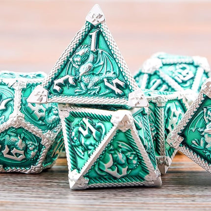 AUSTOR 7-Die Metal DND Dice Set Dungeons and Dragons Polyhedral Roll Playing Dice with Box D20 D12 D10 D% D8 D6 D4 for Pathfinder MTG RPG Board Games