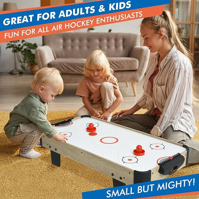 Table Top Air Hockey Table for Kids, 32” Mini Tabletop Air Hockey Game w/Electric Motor Fan, 2 Pushers and 2 Air Hockey Pucks, Great for Playing on The Floor, Tabletop