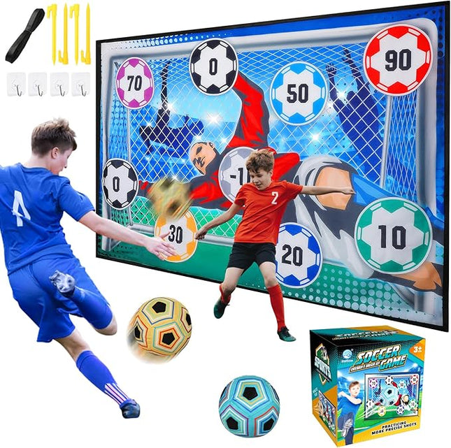 VATOS Toy Soccer Ball Game Set for Boys and Girls, Indoor Outdoor Backyard Toss Soccer Goal Game with 2 Balls, 1 Flannel Target, Soccer Toys for 3-5 6-8 8-12 Years Old Kids Birthday
