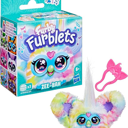 Furby Furblets Zee-Bah Mini Friend, Electronic Plush Toys for Girls & Boys, Rainbow Zebra, Speaks Furbish & Plays Music, Series 5, Back to School Gifts, Ages 6+