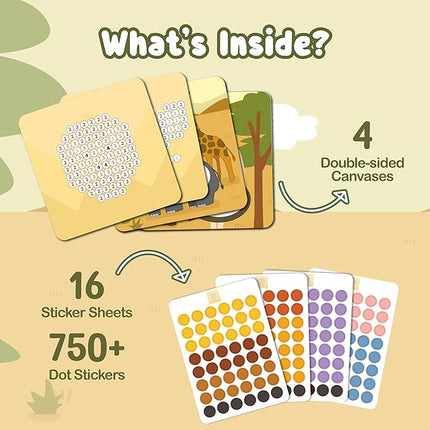 BINCA Dotties Dot Art Activity Kit, 750+ Stickers, Wild Animals Mess-Free Activities, DIY Dot Sticker Art for Toddlers, Kids Travel Activities, Craft Kits & Gifts for Boys & Girls Ages 4,5,6,7