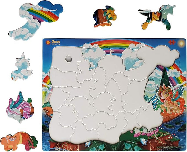 Just Smarty Unicorn Puzzles for Kids 3-5 Years Old | Best Gift for Girls | 27 Pieces Rainbow Puzzle | Unique Jigsaw Shapes Puzzle for Toddlers Ages 3-5 | Vibrant Unicorn Design