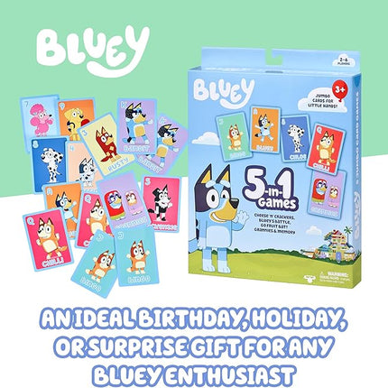 Bluey 5-in-1 Card Game Set, Jumbo-Sized 53-Deck Toddler Game, Multi-Color Interactive Play Card Games for Kids of Ages 3+