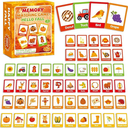 gisgfim 50 Pairs Fall Memory Matching Game Thanksgiving Happy Fall Concentration Memory Games for Kids Educational Ages 3-8 A Fun & Fast Autumn Theme Memory Matching Games