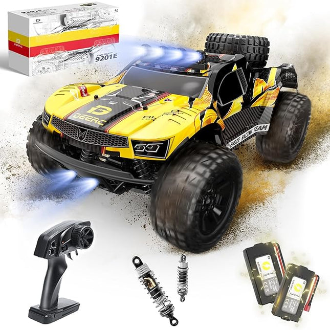 DEERC 9201E 1:10 Large Remote Control Truck with Lights, Fast Short Course RC Car, 48 km/h 4x4 Off-Road Hobby Grade Toy Monster Crawler Electric Vehicle with 2 Rechargeable Batteries for Adult Kid Boy