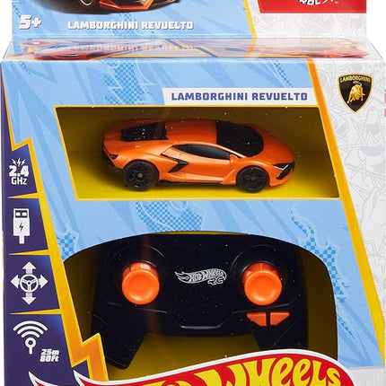 Hot Wheels RC Toy Car, Remote-Control Lamborghini Revuelto in 1:64 Scale, Recharge with USB Cable, Races & Stunts On- and Off-Track with Turbo Boost