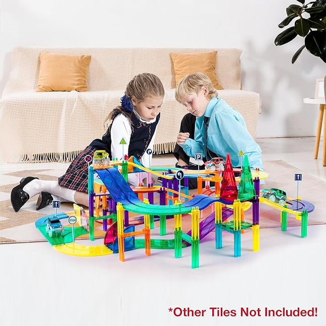 PicassoTiles 12pcs Race Track Add-On Magnetic Railway 5Styles Building Block Set Magnet Tiles Construction Toy STEM Learning Early Education Toys Blocks Child Brain Development for Kids Age 3+ PTR12