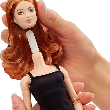 Barbie Basics Model 04 Collector Doll with Red Curly Hair, Black Mini Dress & platform shoes, Universal-fit Fashions, Posable Petite Body & Swappable Doll Head