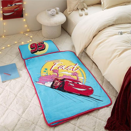 Super Soft Plush Toddler Quilted Nap Mat with Built in Blanket and Pillow