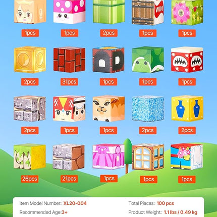 VEVOR Magnetic Blocks, 100 PCS Magnet Blocks Set, Magnetic Building Cubes for Kids, STEM Montessori Sensory Toys for Christmas Birthday Gift, Construction Stacking Toy for 3+ Years Old Boys & Girls