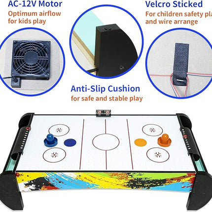 Air Hockey Table for Kids | Tabletop Air Hockey for Children, Girls, Boys, Teens with Air Hockey Pucks and Paddles, Electronic Fans