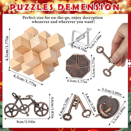 24 Pack Brain Teaser Puzzle Set Wooden and Metal 3D Interlocking IQ Toys for Adults and Teens Educational Games(Classic Style)