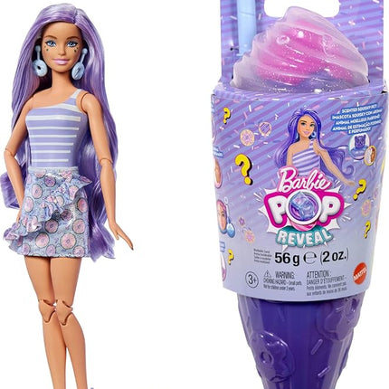 Barbie Pop Reveal Series Fashion Doll & Accessories Set, Treat Series, Donut Dreams Theme with Pet, 8 Surprises Include Color Change