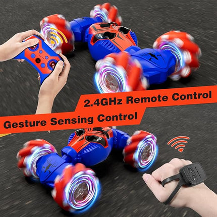 Remote Control Car for Boys 8-12, 4WD Gesture Sensing RC Stunt Car 2.4Ghz with Lights Music Sprayer RC Cars for Boys Age 4-7 8-12 Hand-Controlled Cars Toys Birthday Gifts for Kids Girls Blue