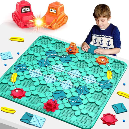 STEM Logic Road Builder Toys: Board Games Toys for 5 Year Old Kids Montessori Brain Teaser Puzzles Educational Learning Activities Toy for Kid Ages 3 4 6-8 12 Boys Girls Gifts (Blue, 50PCS)