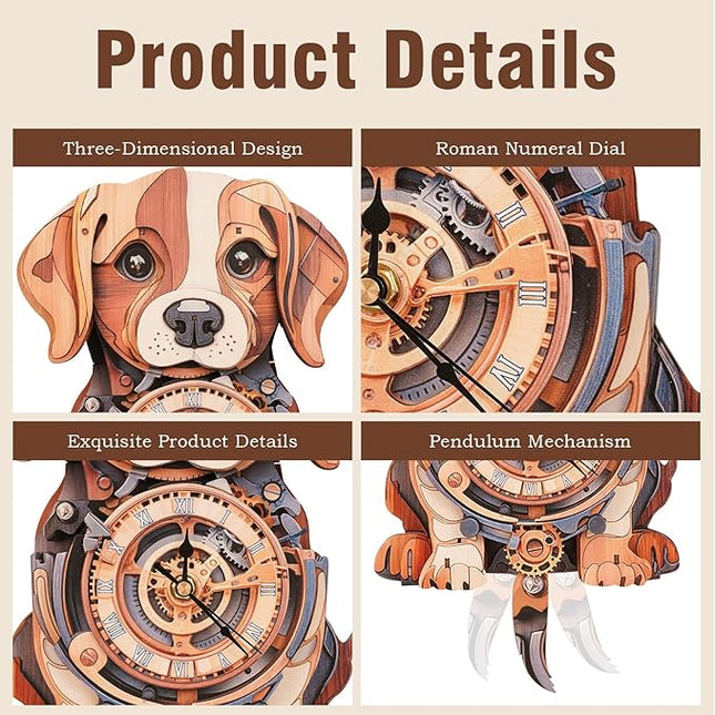 3D Wooden Puzzles for Adults Beagle Clock - Model Building Kit for Men Women Clock Puzzle Creative Craft Gift Home Deco for DIY Enthusiasts, Brain Teaser Building Set for Adults