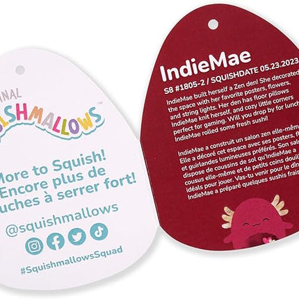 Squishmallows Original 8-Inch IndieMae Maroon Axolotl with Fuzzy Belly and Hearts Embroidery - Official Jazwares Plush