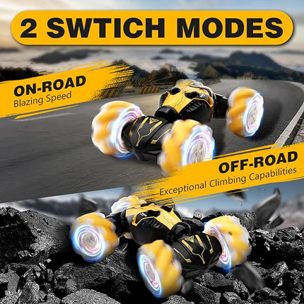 Remote Control Car for Boys 8-12, 4WD Gesture Sensing RC Stunt Car 2.4Ghz with Lights Music Sprayer RC Cars for Boys Age 4-7 8-12 Hand-Controlled Cars Toys Birthday Gifts for Kids Girls Yellow