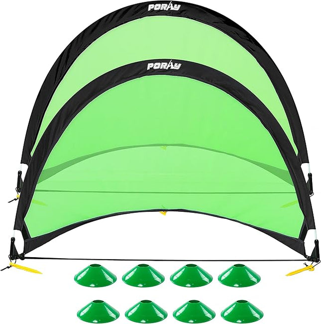 Poray Soccer Goal for Kid Easy-up Set of Two Portable Soccer Net 210D Oxford with 8 Field Marker Cones Extra Stakes Fun for Backyard and Soccer Training