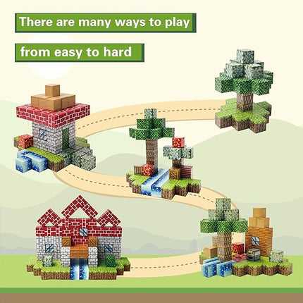 Magnetic Blocks - 120PCS Build Mine Magnet World Set w/Fidget Cubes, Educational Magnetic Tiles Building Toys for Boys & Girls, STEM Montessori Sensory Toys for Toddlers Kids Age 3+