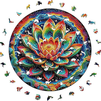 Wooden Puzzle for Adults – Unique Lotus-Shaped, Flower Design Brain Teaser for Kid & Teen, 210 Pieces, 10"x10", Ships as Whole Puzzle Board (No Loose Pieces), Gift-Ready Box, Fun Family Game,
