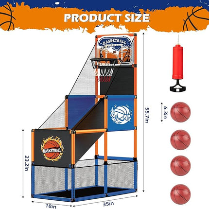Arcade Basketball Game Set for Kids 3-12 – Indoor & Outdoor Basketball Hoop with 4 Balls, Adjustable Height, LED Scoring, Air Pump & Storage – Fun Sports Toy for Boys & Girls Ages 4-8, 8-12