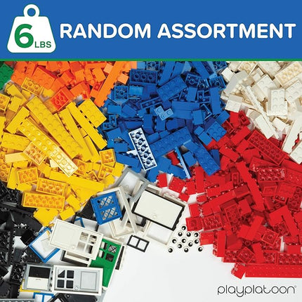 Play Platoon 6 Pound Bulk Building Bricks Set- 10 Classic Colors Bulk Building Blocks Play Set, Generic Brick Parts, for Boys and Girls, Classic