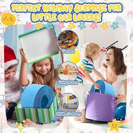 15 Ft Cobalt Blue Flexible Race Car Track,Two-Lane Flex Race Track， Sucion Cups, Compatible with Hot Wheels, Matchbox, Diecast 1/50th Toy Cars (Sky Blue)