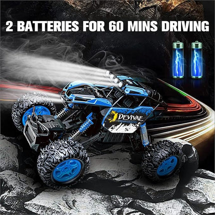 CROBOLL 1:12 Large Remote Control car for Boys Kids with Lifting Function,4WD RC Cars Electric Monster Truck Toy Gifts 4X4 Off-Road RC Rock Crawler 2.4GHz RC Truck with 2 Batteries(Blue)