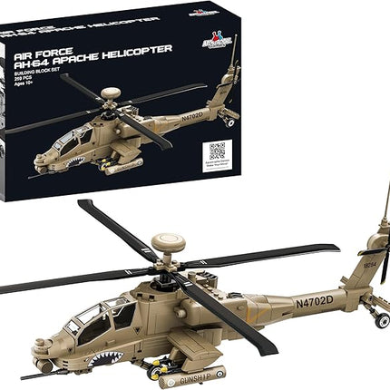 Apostrophe Games AH-64 Apache Helicopter Building Block Set – 259 Pieces - Air Force Plane, Ages 10+
