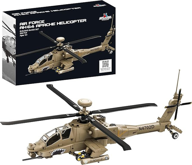 Apostrophe Games AH-64 Apache Helicopter Building Block Set – 259 Pieces - Air Force Plane, Ages 10+