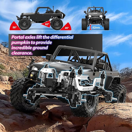 HYPER GO H12Y 1/12 Brushless 4X4 RC Rock Crawlers for Adults, Metal Case Waterproof 4WD Off-Road RC Rock Trucks with Portal Axles, All Terrain RC Cars with 2 Battery