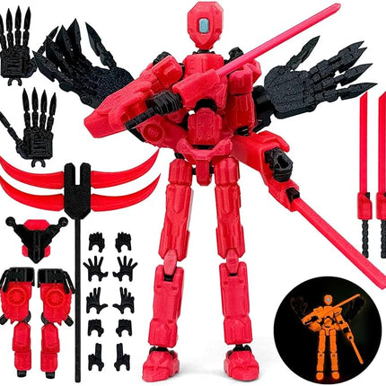 8Inch T13 Action Figure Assembly Completed,3D Printed Multi-Jointed Movable Toy Nova 13 Action Figures Desktop Decorations for Game Lovers Toy (Red Emitting red Light)
