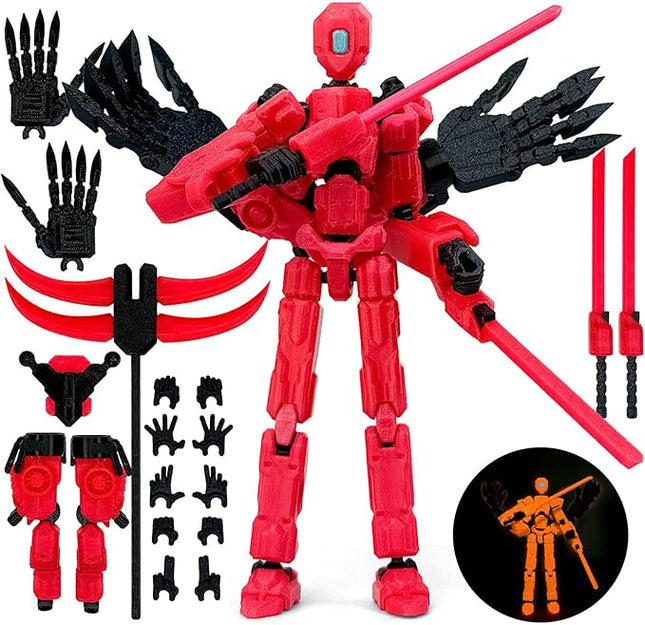 8Inch T13 Action Figure Assembly Completed,3D Printed Multi-Jointed Movable Toy Nova 13 Action Figures Desktop Decorations for Game Lovers Toy (Red Emitting red Light)