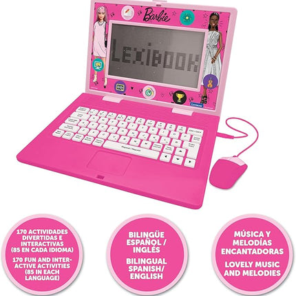 Lexibook, Barbie, Bilingual and Educational Laptop Spanish/English, Toy for Children, 170 Activities to Learn, Play Games and Music, Large Screen, Pink, JC599BBi2