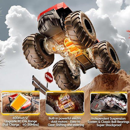 Remote Control Car Off-Road Pick-up Truck - 4WD Amphibious RC Truck Toy RC Cars for All Terrain, 1:16 Scale Hobby Monster Trucks Toys 2.4GHz Vehicles Kids Gifts for Boys/Girls Age 6 7 8 9 10-12+,Red