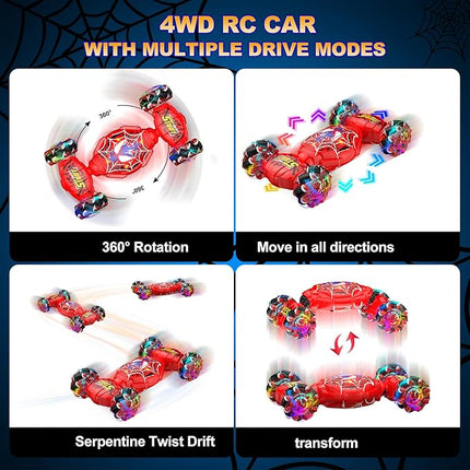 Nikuku Remote Control Car - 2.4GHz 4WD Gesture Sensing RC Stunt Car Toys for Boys and Girls Ages 6-12, 360° Rotating Drift RC Cars with Lights and Music, Ideal Birthday and Xmas Gift