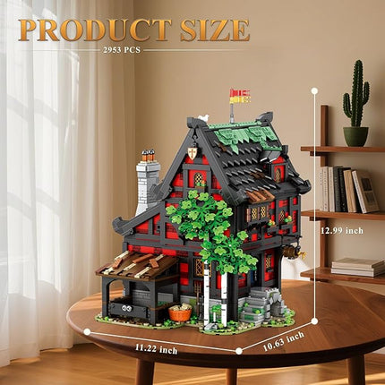 Reobrix Medieval Inn Building Block Set 66017, European Century Tavern for Home&Office Display, Medieval Collectible Architecture Model Kits, Creative Construction Gifts for Adults 14+