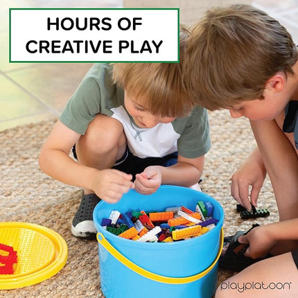 Play Platoon 1100 Pieces Building Bricks Set - 10 Classic Color Blocks - Bulk Building Blocks Compatible with Major Brands, 14 Different Shape Bricks - Includes Wheels, Tires, Axles, Windows & Door
