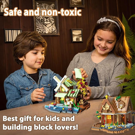 3 Mini Wooden Cabins Micro Building Blocks Toy Set, A-Frame House-Mountain Treehouse-Windfall Architecture Kit Compatible with Lego, Natural Construction Collection Gift for Adult, Teen(2000+PCS)