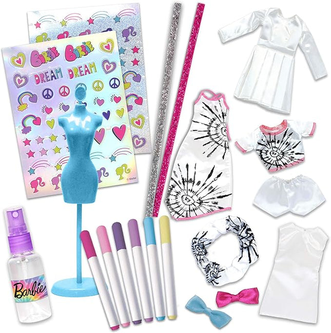 Barbie Tie-Dye Fashion Designer Kit – DIY Design Set for Girls with Dresses, Markers, Stickers & Tools – Create Real Barbie Outfits, Craft Activity for Kids Ages 6+