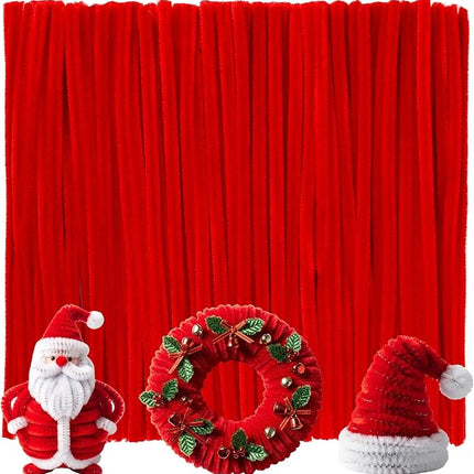Caydo 200 Pieces Thick Red Pipe Cleaners Chenille Stems for Kids Art Creative Crafts, Valentine's Day Decorations DIY Decorations (6 mm x 12 Inch)