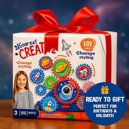 Motorized Spinning Gear Building Toys for Kids, Space Rocket STEM Construction Set, Educational Interlocking Building Blocks Puzzle | Gear Toys for Toddlers Ages 3-8