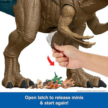 Mattel Jurassic World Super Colossal Allosaurus Action Figure, Extra Large Dinosaur Can Swallow 20 Mini Figures, 38-inch Long XL Action Play Toy