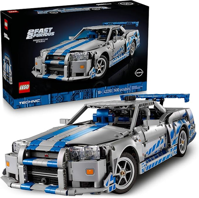 LEGO Technic 2 Fast 2 Furious Nissan Skyline GT-R (R34) Car - DIY Kit and Building Set for Adults - Collectible Model Street Racer with Drift Function - Gift for Car Enthusiasts and Movie Fans - 42210