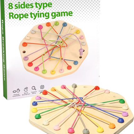 10-Piece Wooden Rope Untangling Puzzle Game–Knot Logic Board Toy for Kids & Family, Multi-Level Brain Teaser to Develop Fine Motor Skills
